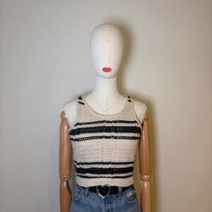 Freshman 1996 Open Knit Striped Crop Tank Top XS